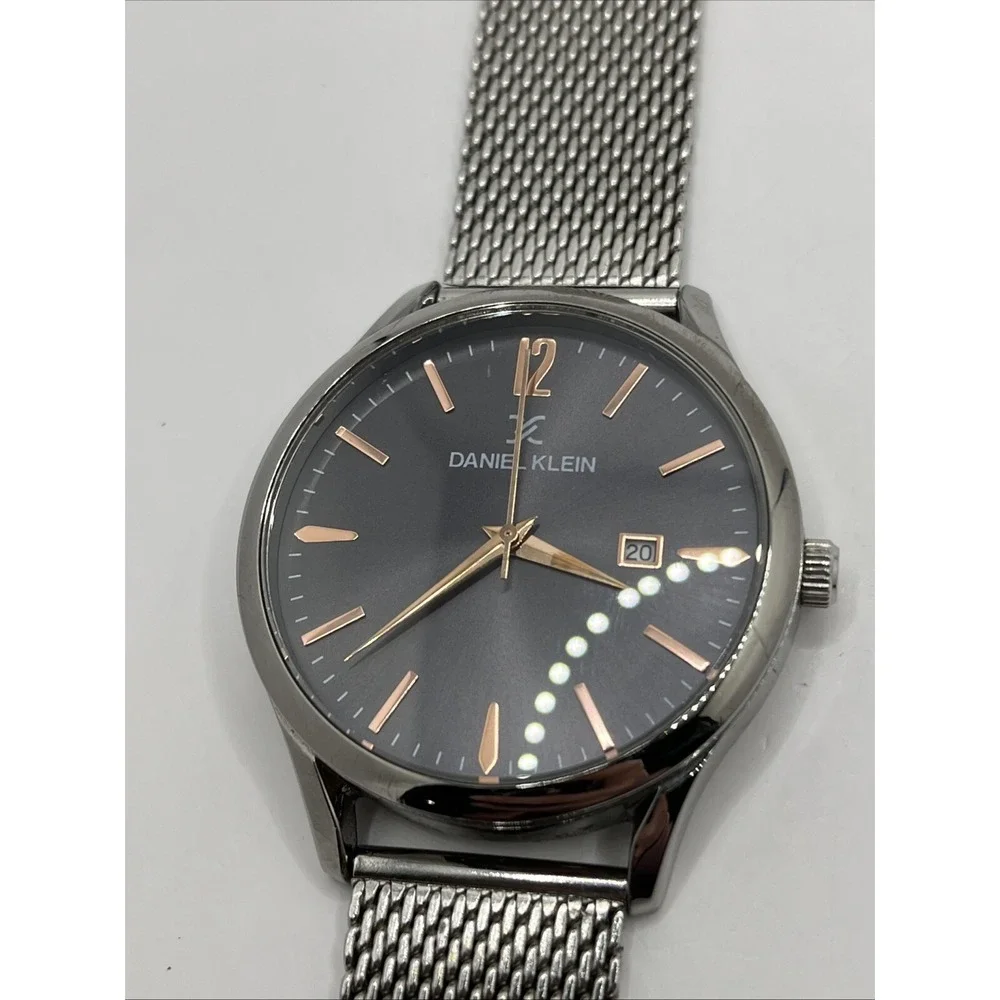 Daniel Klein Men's Quartz Watch 42mm Case Silver Mesh Metal Band-‎ New Battery